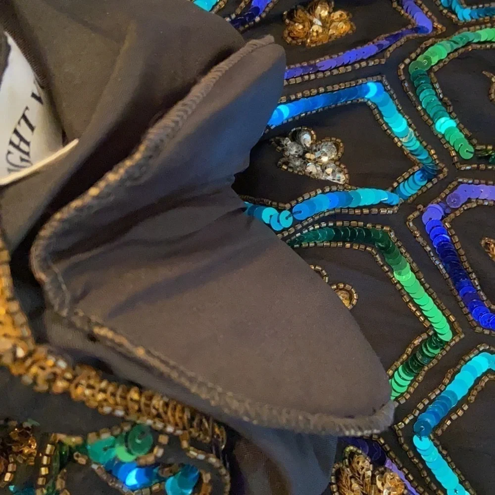 Vintage Y2K Night Vogue Top Heavily Sequined Silk Small Holiday - Picture 11 of 12